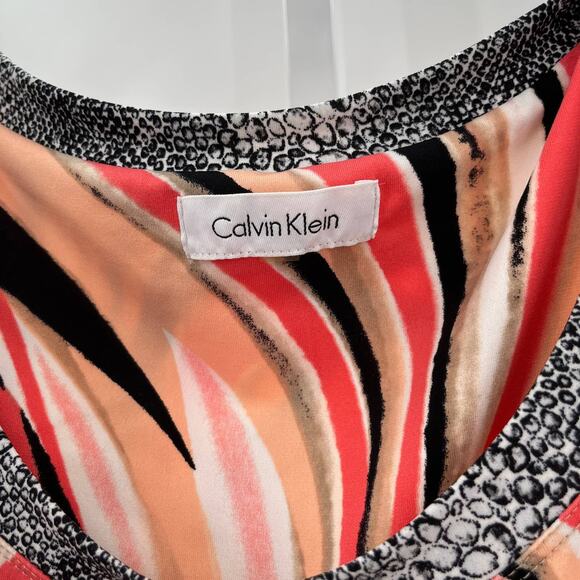 Calvin Klein Peach Swirl Abstract Print Colorful Shift Dress Women Sz 6 - Picture 5 of 14